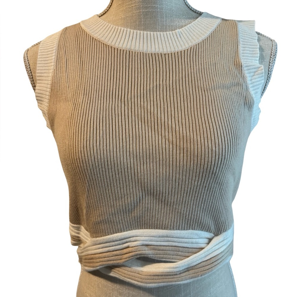 Molly Green Tan and Cream Sleeveless Cropped Top